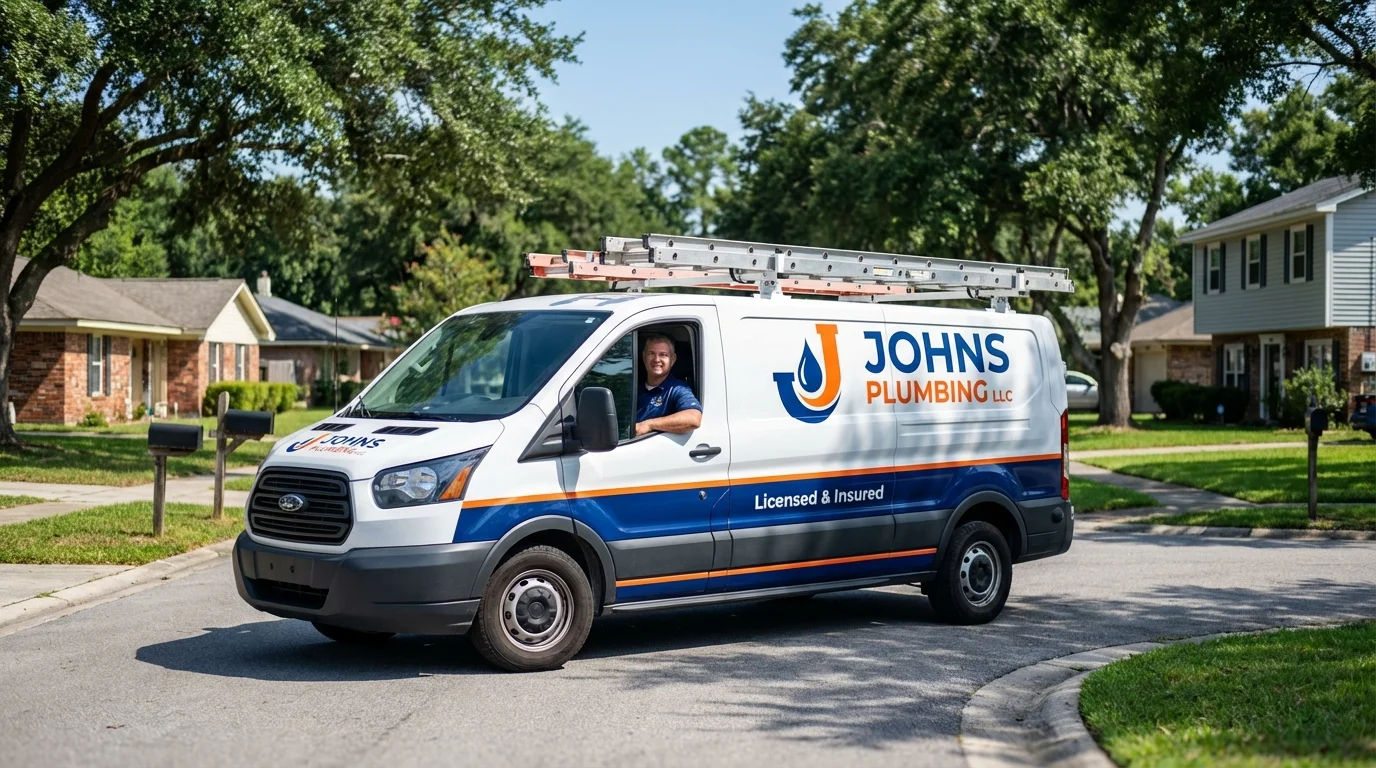 Johns Plumbing LLC service van in Sayville, NY