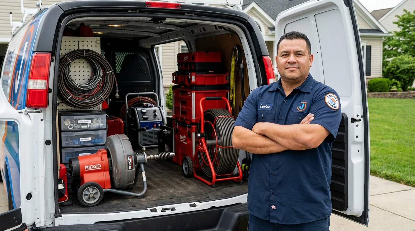 Professional drain cleaning equipment and Johns Plumbing LLC plumber in Sayville