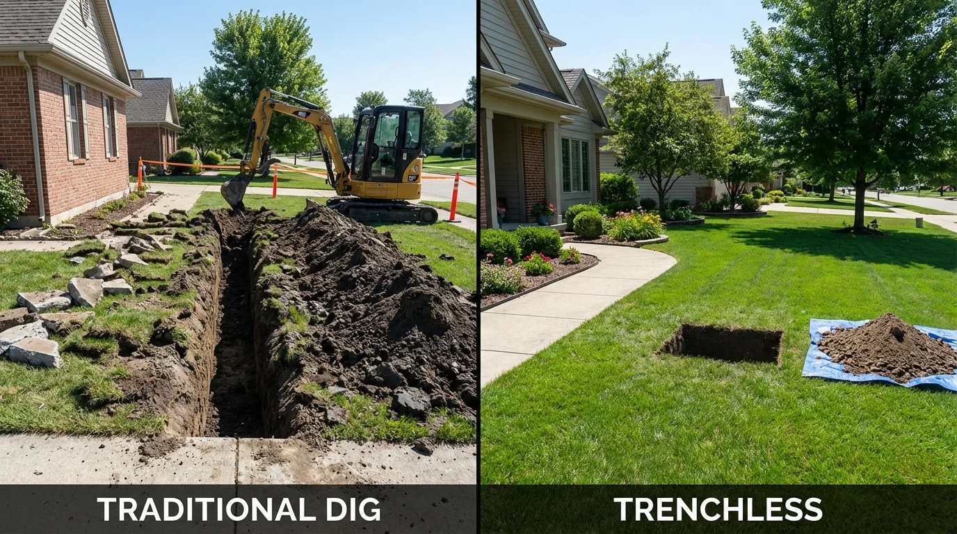 Trenchless sewer repair with minimal yard damage versus traditional excavation in Sayville, NY